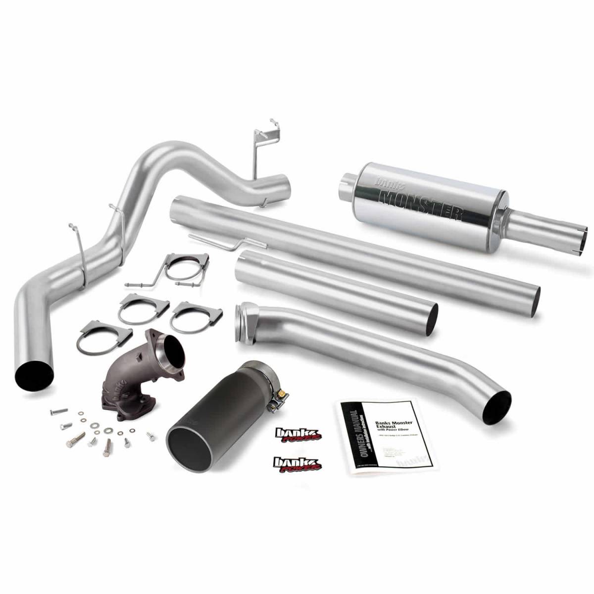 Banks Power Monster Exhaust System W/Power Elbow Single Exit Black Round Tip 98-02 Dodge 5.9L 1999 Dodge Ram 1500 Exhaust Pipe Size
